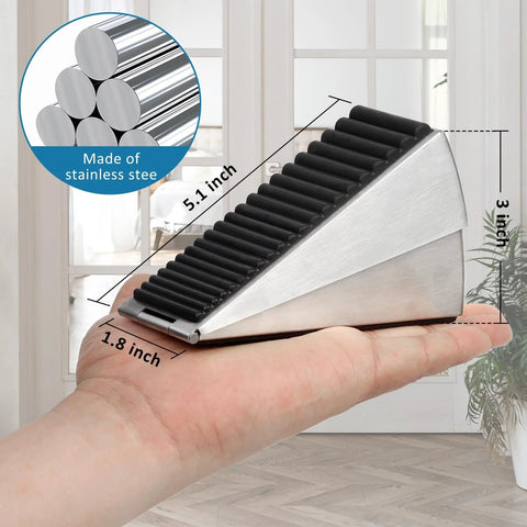 Optish wedge door stopper, stainless steel with black ribbed top, 3-inch tall and 5.1-inch long