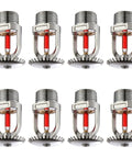 Set of 8 Heavy Duty Fire Sprinkler Head 68C 155F Activation 3 4 Inch Connection with chrome body and red glass bulb.