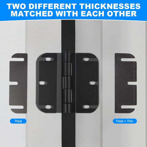3.5 Inch Door Hinge Shim Kit With Pro Grade Plastic Spacers showing thick and thin shims for precise door alignment.