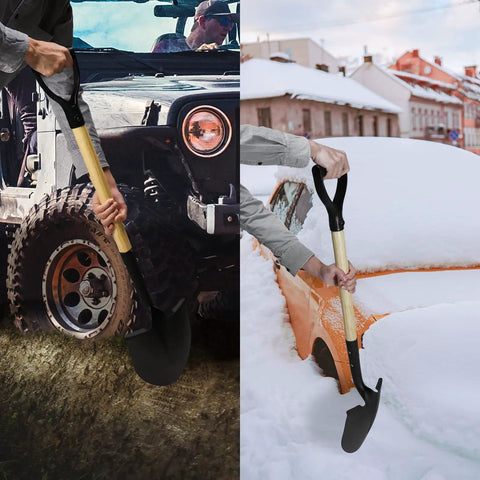 41 Inch Round Point Shovel For Digging And Heavy Duty Garden Work With D Handle And Wooden Grip, used for snow removal and rocky soil
