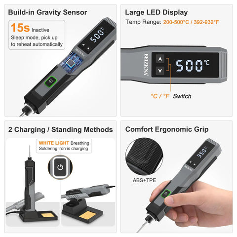 Sweet Cordless Soldering Iron Kit with LED display, ergonomic grip, and temperature range 392-932 F for DIY repairs