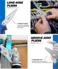 Close-up of pliers from the 229-Piece Hand Tool Set in Portable Toolbox for Home Maintenance, DIY Projects, Auto Repairs, and Daily Fix-Ups.