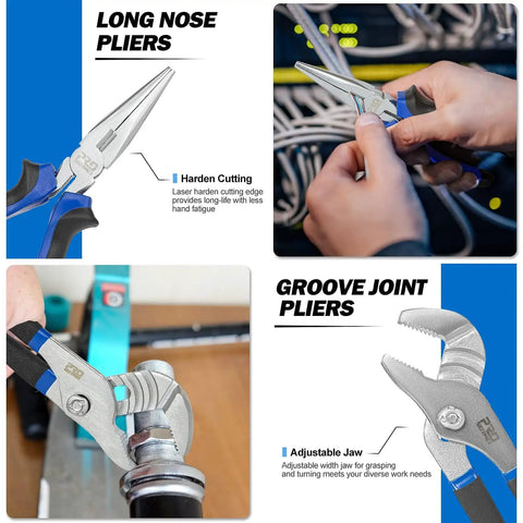 Close-up of pliers from the 229-Piece Hand Tool Set in Portable Toolbox for Home Maintenance, DIY Projects, Auto Repairs, and Daily Fix-Ups.