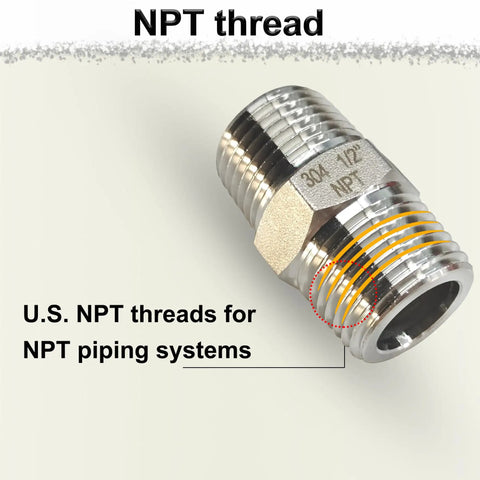 1 Inch Male Hex Nipple Pipe Fittings 304 Stainless Steel NPT Threaded Equal Nipples For Two Pipes Straight Connectors Built Tough Corrosion Resistant Pack Of 2 close-up