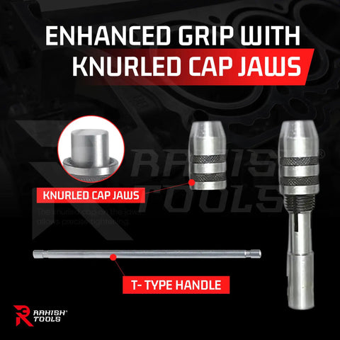 Three Piece T Handle Tap Wrench Set With Jaw Openings 1/16 To 5/32, 5/32 To 1/4, And 1/4 To 1/2 Inch showing knurled cap jaws