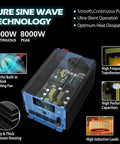 4000W Pure Sine Wave Power Inverter 12V DC To 110V And 120V AC with internal components and features highlighted