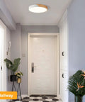 Modern LED Ceiling Light With Wood Flush Mount Design in hallway, circular lighting fixture, 15.8 inch, metal wood construction
