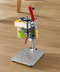 Get This Portable Mini Drill Press For CNC Table Milling With Powerful 795W Dc Motor Up To 7000RPM For Wood, Plastic And Soft Aluminum. Features Precise Depth Control With Limit Rod For Accurate Benchtop Drilling And Expansible Base Setup. Compact and lightweight drill press with a green motor and red handle on a silver base.