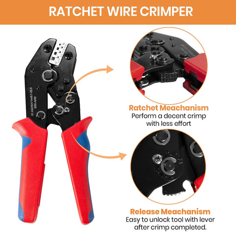 Ratchet Wire Crimping Tool For Open Barrel Terminals, 24-14 AWG, Durable Steel Crimper For Deutsch Delphi AMP Dupont TYCO Connectors