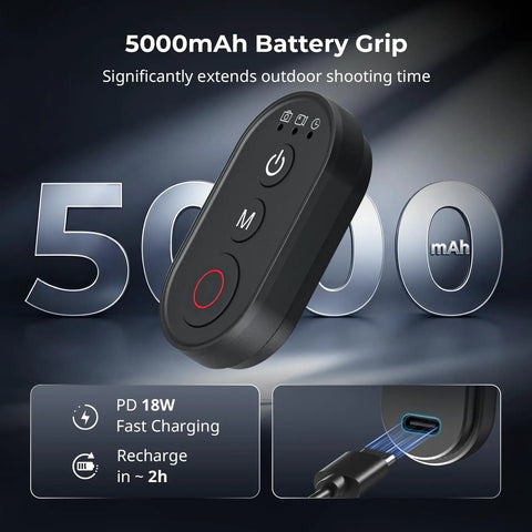Power Grip With Built In 5000mAh Battery For Action Cameras And Phones Wireless Control Selfie Stick fast charging details