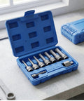 Bothyi Electric Screw Extractor Bolt Remover Set With High Carbon Steel Core And Firm Turning Action Perfect For Auto Repairs Workshop Projects Home Maintenance Diy Tasks And Serious Gear Heads Who Need Reliable Tools That Actually Grip Tough Stripped. Blue case with extractor bits and adapter