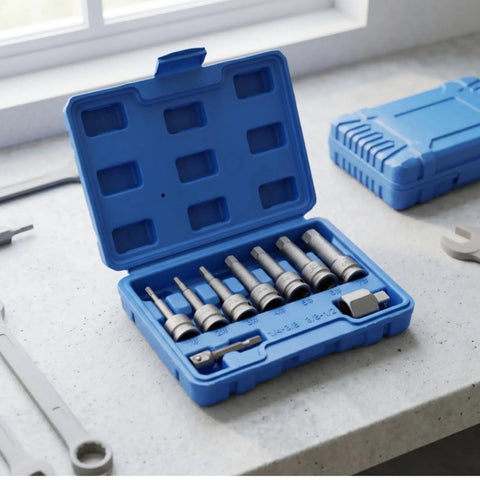 Bothyi Electric Screw Extractor Bolt Remover Set With High Carbon Steel Core And Firm Turning Action Perfect For Auto Repairs Workshop Projects Home Maintenance Diy Tasks And Serious Gear Heads Who Need Reliable Tools That Actually Grip Tough Stripped. Blue case with extractor bits and adapter
