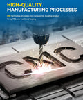 Close-up of CNC machine drilling metal with sparks in high-quality manufacturing process