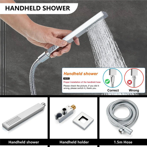 Wall Mount Shower System With Square Rain Head And Hand Sprayer Includes Rough In Valve Body And Trim Kit 10 Inch Chrome Finish