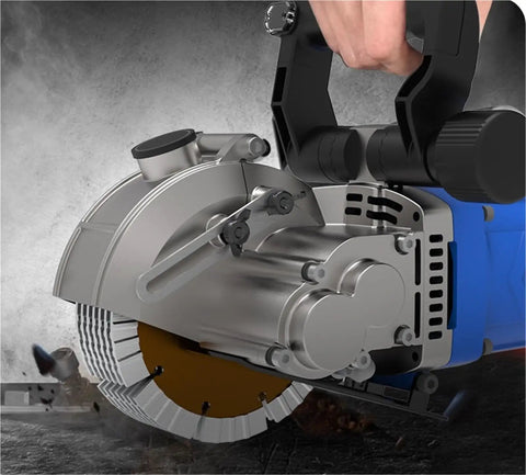 Heavy Duty Handheld Wall Chaser And Deep Slotting Rig For Brick Concrete Masonry cuts with a close-up of the blade and handle.