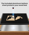 Steel Honeycomb Laser Bed 300x300mm 12x12in with Magnet Hold-Down for Laser Engraver, cutting dolphin shapes, aluminum sheet below.