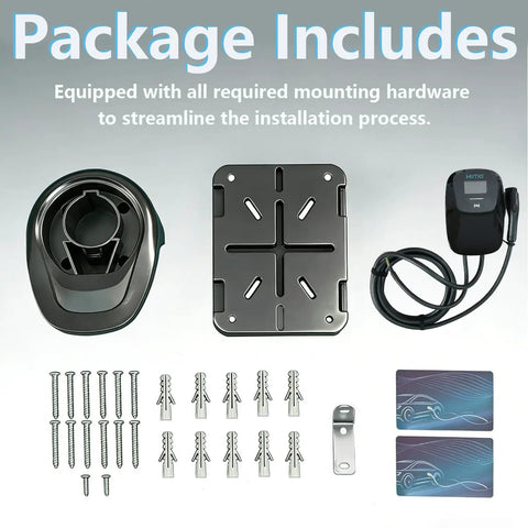 Level 2 EV Charger 48A 240V J1772 Connector ETL Certified For Home Use with installation hardware and wall bracket