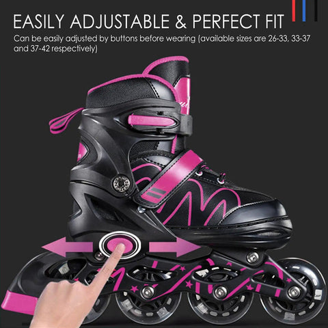 Adjustable Light Up Inline Skates For Kids Teens And Adults With Triple Protection Laces Strap And Buckle Smooth Comfort Boot