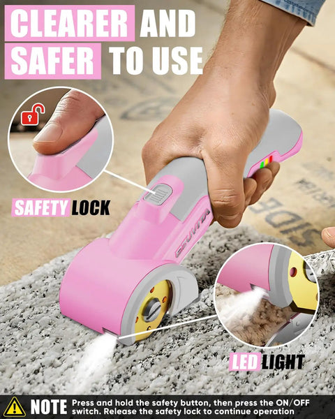 EZUVITA 4V Cordless Electric Scissors With Built-In LED Light And Rechargeable Battery for precise cutting on carpet.