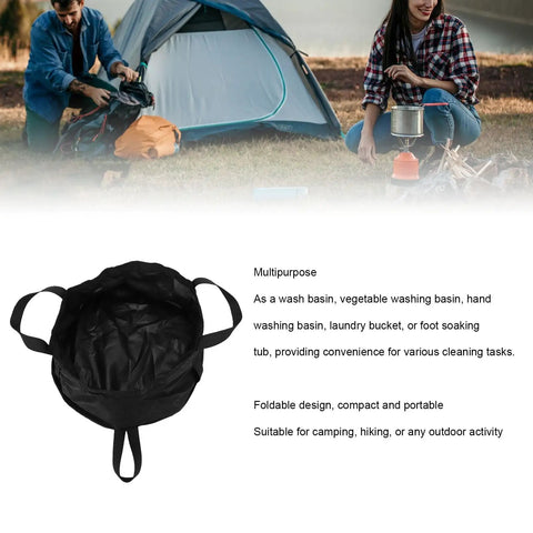 Collapsible Water Bucket For Camping And Outdoor Adventures, Easy Fold 8.5L Wash Basin With Storage Bag, black nylon