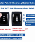 Beefy Waterproof DPDT Polarity Reversing Rocker Switch On Off On 3 Position Momentary Double Throw With Jumper Wires 6 Pins Snap In Toggle Switch 12V 20A 125V 16A 250V black switch, 16A 250VAC 30A 12VDC