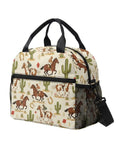 Desert Horse Insulated Kids Lunch Box with easy-clean lining and adjustable strap, features horse and cactus print, side view