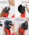 Beast Of A 4-1/2 Inch Angle Grinder With 7.5 Amp Motor 6 Variable Speeds 12000 RPM assembly and wheel installation tutorial.