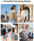 Women using 35L Travel Backpack For Women That Fits Under The Seat As A Personal Item in different styles at travel locations.