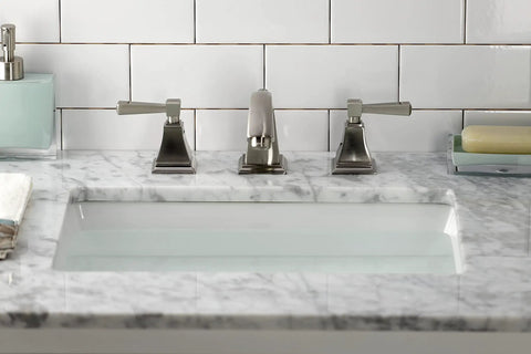 Concord FSC4688DL Widespread Bathroom Faucet With Pop Up Drain in brushed nickel on marble countertop