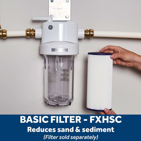 Whole House Water Filtration System Built Tough With Clear Sump, Reduces Sediment, Rust, Dirt And More, Includes Install Kit GXWH40L