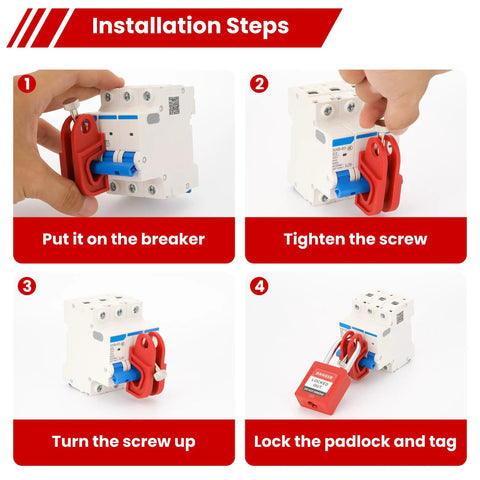 Installation steps for Must Have 20 Piece Circuit Breaker Lockout Device Kit Universal Lockout Tagout Loto For Single Double And Triple Pole Breakers OSHA Compliant Electrical Safety Gear