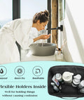 Mesh Shower Caddy Tote For Dorms And Travel with toiletry bottles, quick dry, waterproof, easy hang, ideal for dorm life.