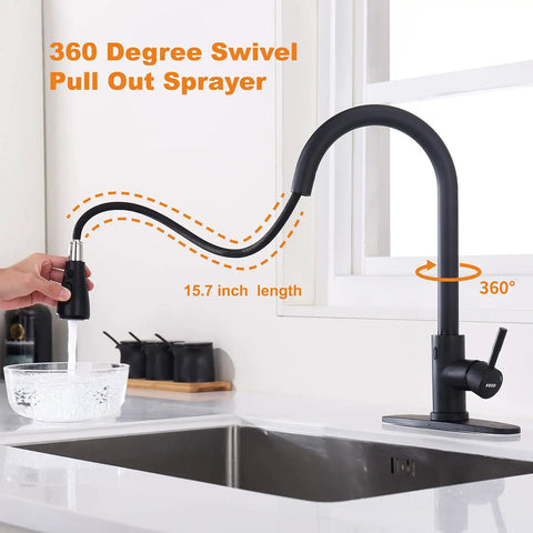 Touchless Kitchen Faucet With Pull Down Sprayer And Soap Dispenser, Motion Sensor Hands Free Faucet for modern kitchen in use.