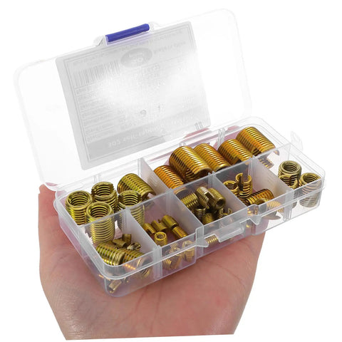 Carbon Steel Thread Repair Inserts Kit With Self Tapping Screws 50pc Wire Thread Repair Set For Damaged Threads Metric Size Assortment Easy Slotted Screw Sleeve Repairs No Brainer Quick Fix, plastic case open
