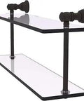 Carolina Collection 16 Inch Two Tier Glass Shelf In Oil Rubbed Bronze With Concealed Mounting Hardware Solid Brass Construction
