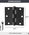Pack Of 18 Satin Nickel Door Hinges 3.5 By 3.5 Inch Interior Square Hinges For Doors Cabinets And Drawers Brushed Nickel Finish With Square Corners For Smooth Durable Operation And Easy Install showing hinge dimensions and screws.