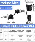 10 Pcs 6N4 And 4N4 Strain Relief Cord Connectors with size and dimensions for round wires, black nylon insulating cable grommets.