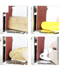 Mini Belt Sander And Grinder Machine Sharpener polishing wood, acrylic, Bodhi, and metal surfaces for various DIY projects.
