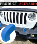 Blue Front Bumper Tow Hook Covers Kit, 2Pcs Rubber Sleeve Protector Trim on Jeep Wrangler JL showcasing durable exterior accessories