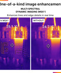 Comparison image showing MSX enhanced and non-enhanced thermal views of fuses, demonstrating imaging differences at 25.1°C and 24.7°C.