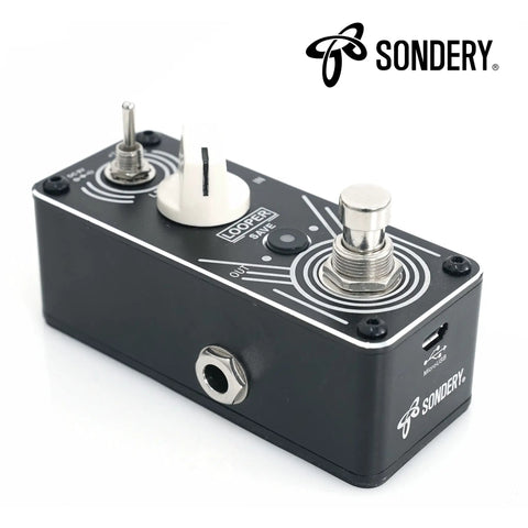 Side view of Triple Loop Pedal With Three 30 Minute Tracks, USB Transfer Per Track, unlimited overdubs, true bypass, black finish.