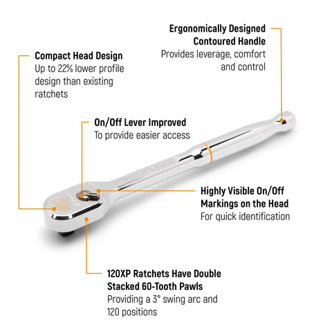 Image of Four Piece Drive Ratchet Set One Quarter Inch, Three Eighths Inch, One Half Inch With Teardrop Flexible Head, ergonomic handle