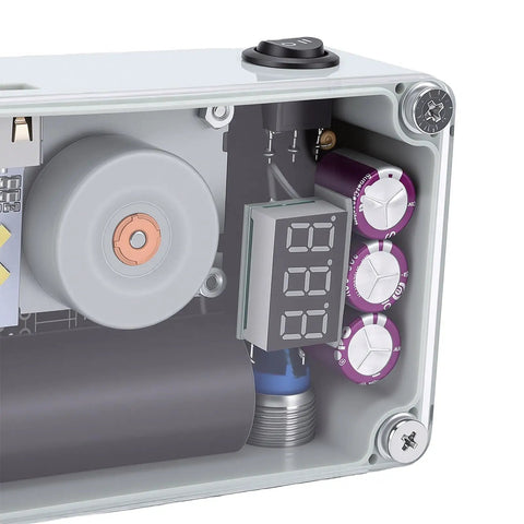 Internal view of Hand Crank Generator 5-In-1 Survival Tool showing components for off-grid power and USB charging.
