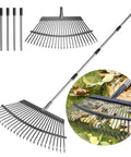 Heavy Duty 72 Inch Expandable Leaf Rake With 25 Reinforced Tines And Stainless Steel Handle 18 Inch Wide Garden Rake