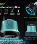 Powerful Submersible Pump For Fish Tanks Ponds Aquariums And Hydroponics 850 GPH Flow 60W 110 120V bottom view showing 360 water absorption