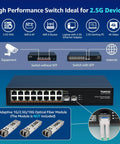 Unmanaged 18 Port 2.5G Ethernet Switch With 16 2.5Gb Base T Ports And 2x 10G SFP Ports, Metal Fanless Design