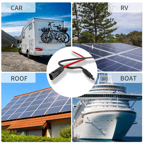 10 AWG Solar Panel Extension Cable Pair Three Feet Long Red And Black PV Wire With Male And Female Connectors For RVs Off Grid Power Systems Durable Insulation Weather Resistant And Easy Plug And Play