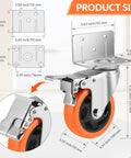 Heavy Duty Swivel Casters L Shaped Mount Double Ball Bearing Rock Solid Frame with detailed size specifications.