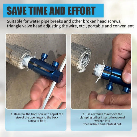 Pro Grade Heavy Duty Pipe Thread Extractor Tool For Half Inch Three Quarter Inch And One Inch Pipes in use on pipe removal