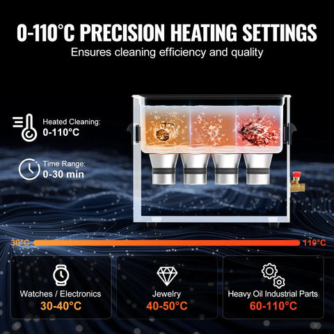 10L Sonic Cleaner With Heater And Timer Basket Digital Cavitation Machine 240W Pro Grade Deep Clean For Lab Tools Metal Parts Carburetors Brass Auto Parts Engine Components with 0-110°C display